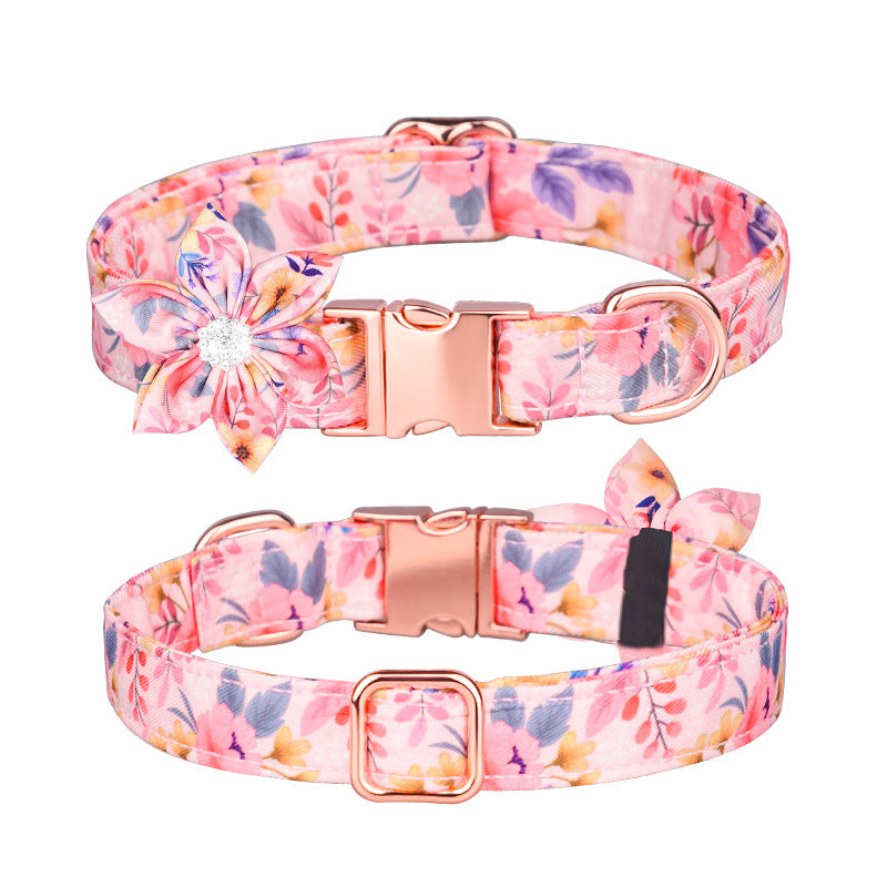KFX-7745853 Customizable Pure Cotton Pet Collar and Leash Set in Various Floral Patterns