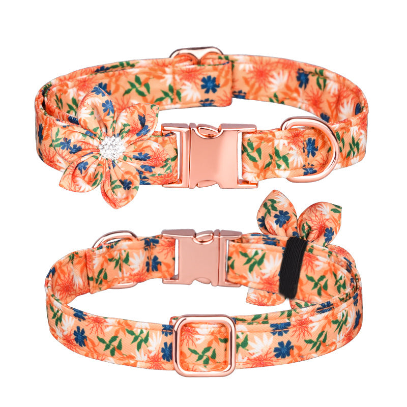 KFX-7745853 Customizable Pure Cotton Pet Collar and Leash Set in Various Floral Patterns