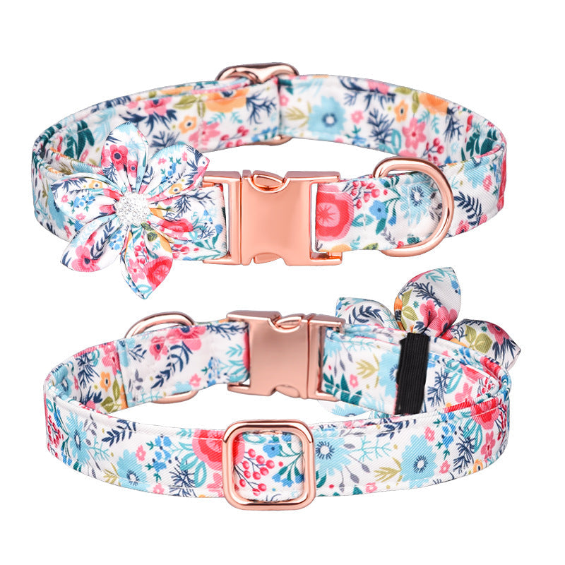 KFX-7745853 Customizable Pure Cotton Pet Collar and Leash Set in Various Floral Patterns