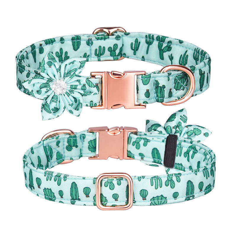 KFX-7745853 Customizable Pure Cotton Pet Collar and Leash Set in Various Floral Patterns