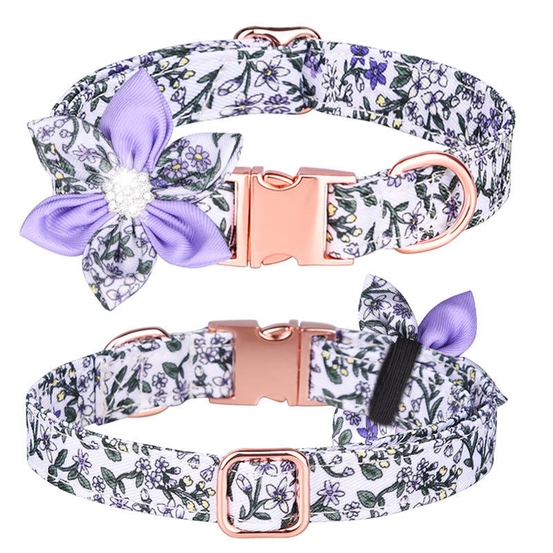 KFX-7745853 Customizable Pure Cotton Pet Collar and Leash Set in Various Floral Patterns