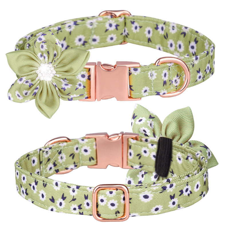 KFX-7745853 Customizable Pure Cotton Pet Collar and Leash Set in Various Floral Patterns