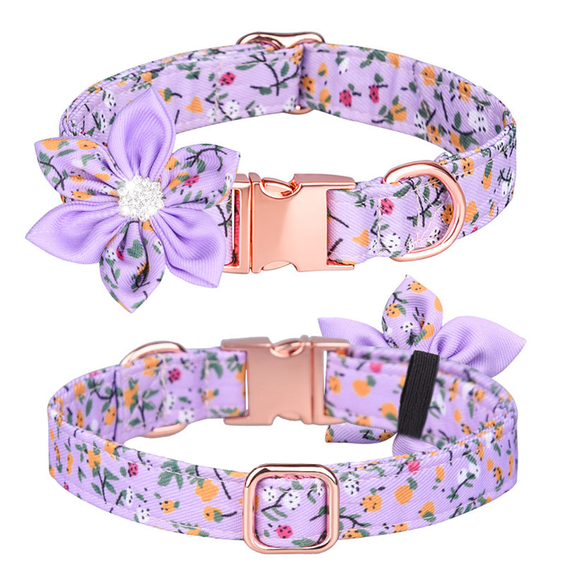 KFX-7745853 Customizable Pure Cotton Pet Collar and Leash Set in Various Floral Patterns