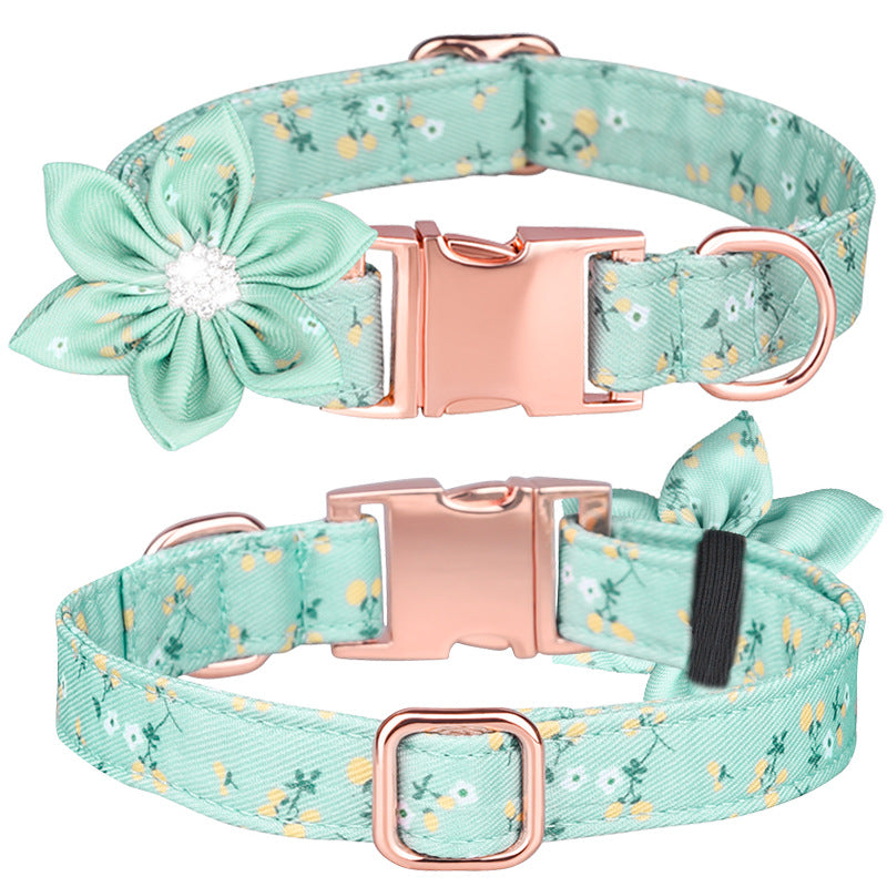 KFX-7745853 Customizable Pure Cotton Pet Collar and Leash Set in Various Floral Patterns