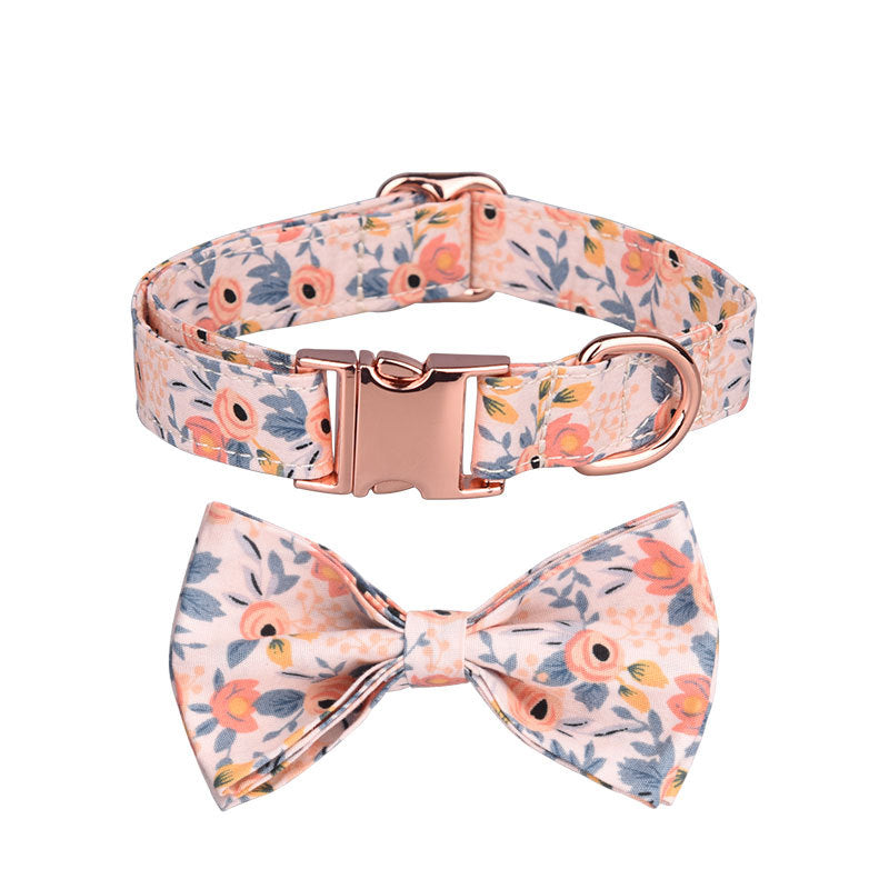 KFX-7745853 Customizable Pure Cotton Pet Collar and Leash Set in Various Floral Patterns