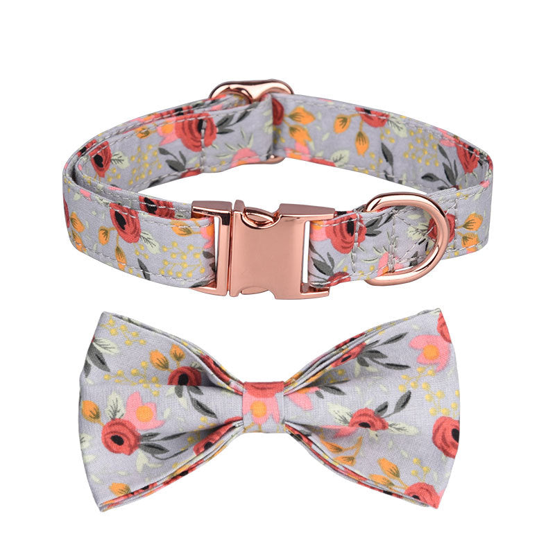 KFX-7745853 Customizable Pure Cotton Pet Collar and Leash Set in Various Floral Patterns