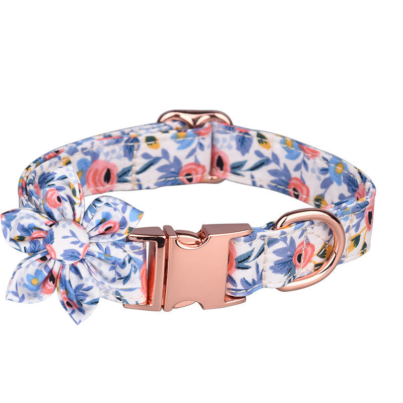 KFX-7745853 Customizable Pure Cotton Pet Collar and Leash Set in Various Floral Patterns