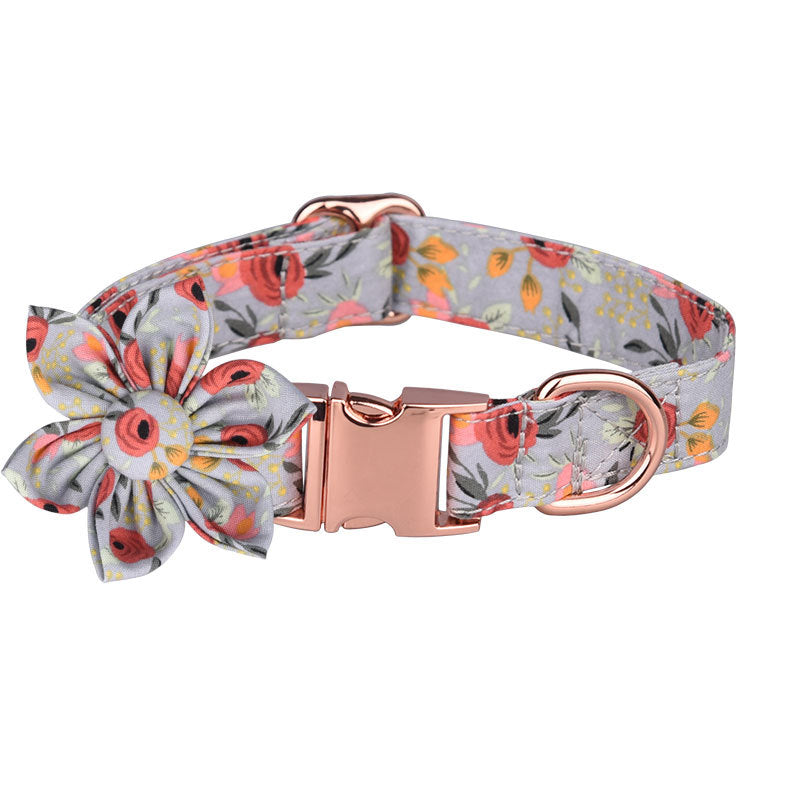 KFX-7745853 Customizable Pure Cotton Pet Collar and Leash Set in Various Floral Patterns
