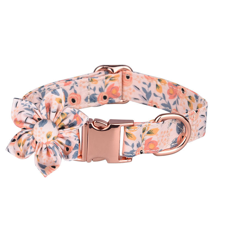 KFX-7745853 Customizable Pure Cotton Pet Collar and Leash Set in Various Floral Patterns