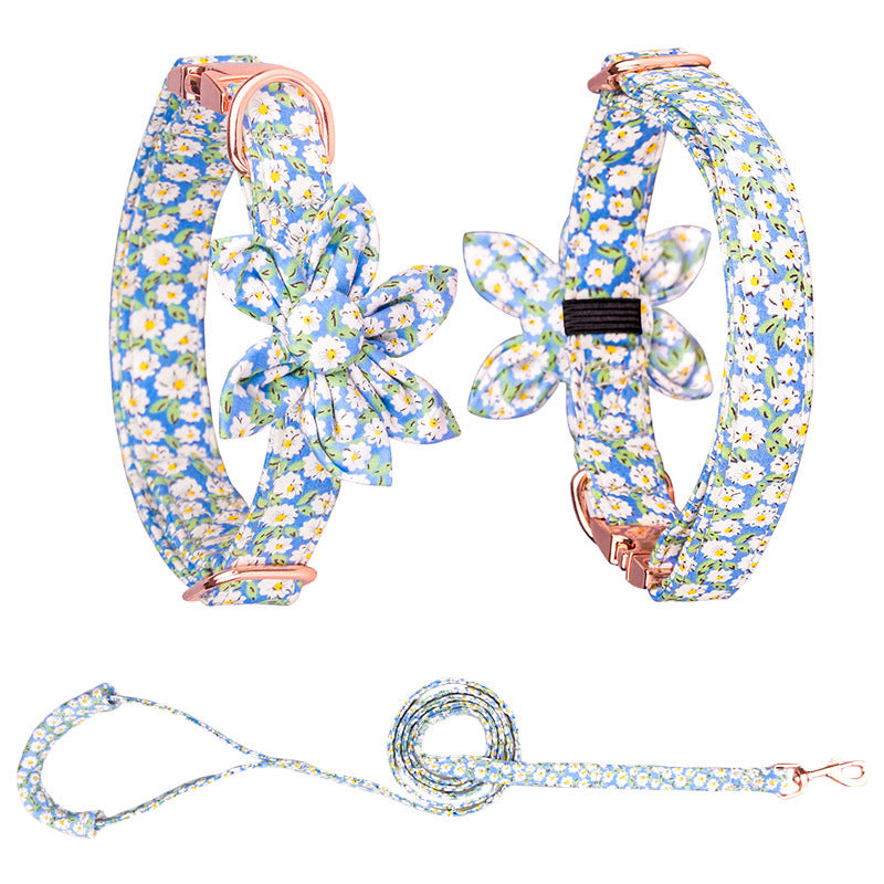 KFX-7745853 Customizable Pure Cotton Pet Collar and Leash Set in Various Floral Patterns