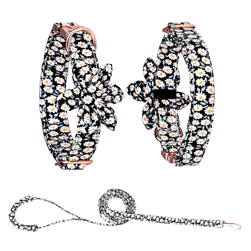 KFX-7745853 Customizable Pure Cotton Pet Collar and Leash Set in Various Floral Patterns