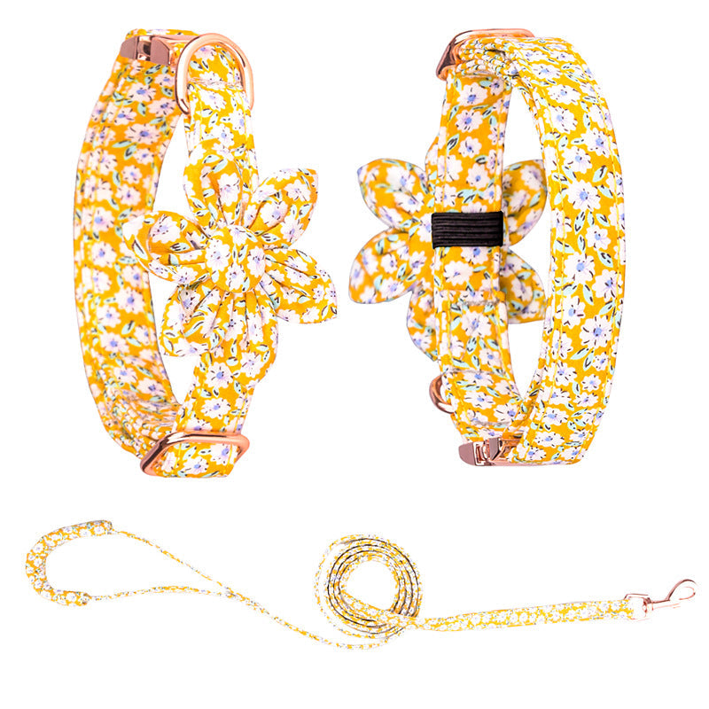 KFX-7745853 Customizable Pure Cotton Pet Collar and Leash Set in Various Floral Patterns