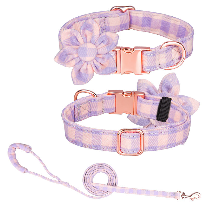 KFX-7745853 Customizable Pure Cotton Pet Collar and Leash Set in Various Floral Patterns