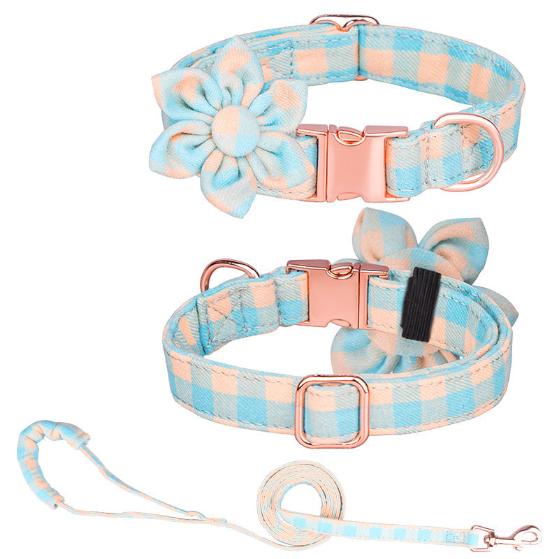 KFX-7745853 Customizable Pure Cotton Pet Collar and Leash Set in Various Floral Patterns