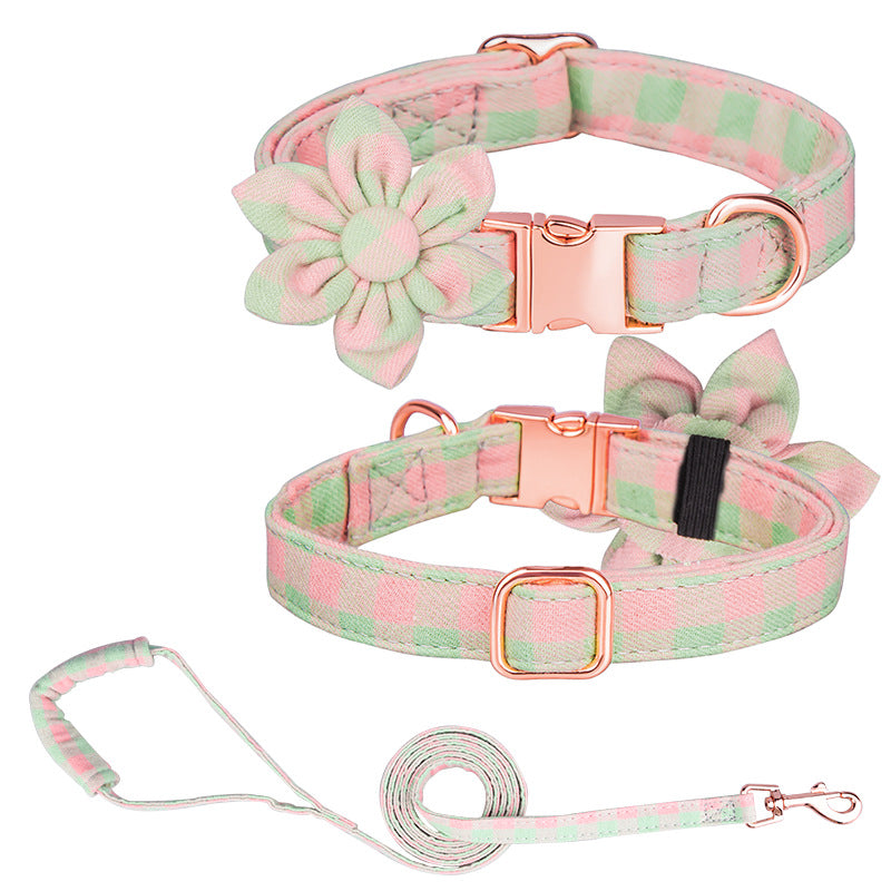 KFX-7745853 Customizable Pure Cotton Pet Collar and Leash Set in Various Floral Patterns