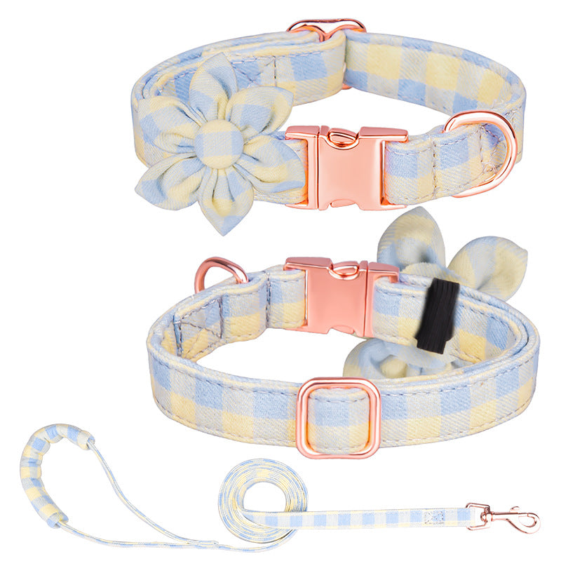 KFX-7745853 Customizable Pure Cotton Pet Collar and Leash Set in Various Floral Patterns