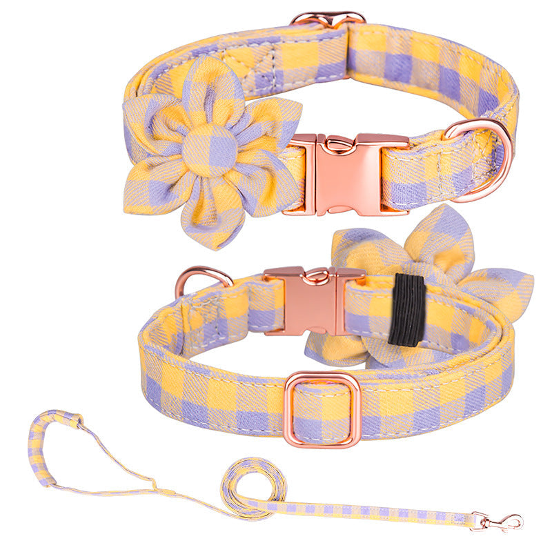 KFX-7745853 Customizable Pure Cotton Pet Collar and Leash Set in Various Floral Patterns
