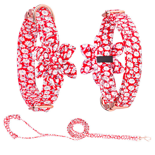 KFX-7745853 Customizable Pure Cotton Pet Collar and Leash Set in Various Floral Patterns