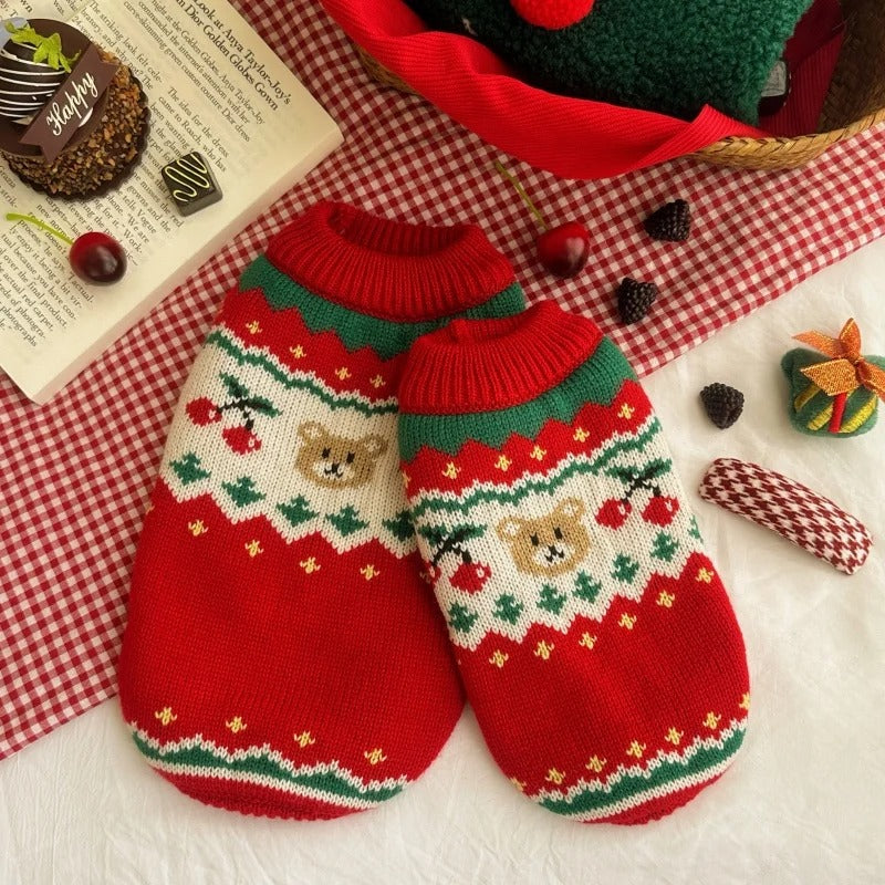 KFX-7747773 Christmas Cherry Red Pet Sweater - Warm Polyester Clothing for Small to XL Pets