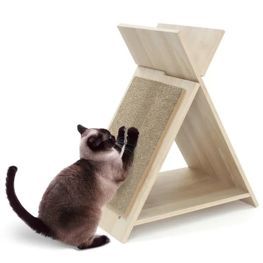 KFX-7749437 Multi-Functional Cat Scratcher with Tunnel and Wooden Lounge, 18.5"x12"x21"