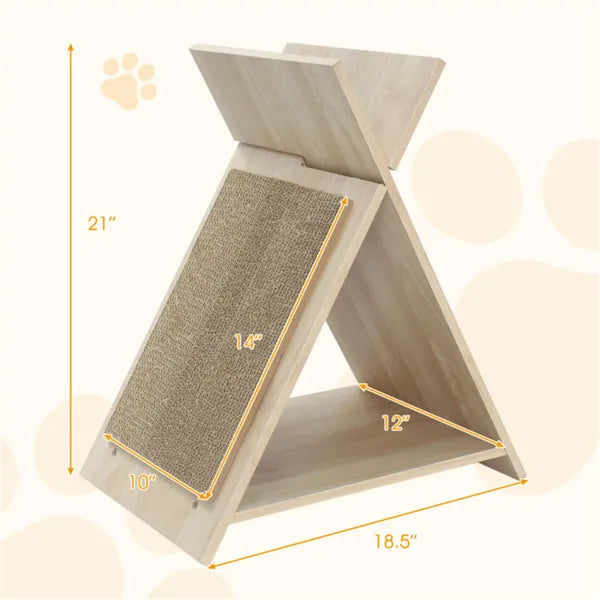 KFX-7749437 Multi-Functional Cat Scratcher with Tunnel and Wooden Lounge, 18.5"x12"x21"