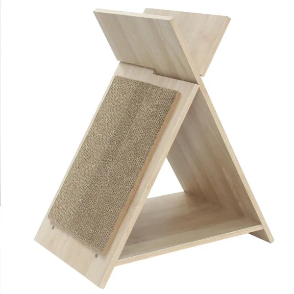 KFX-7749437 Multi-Functional Cat Scratcher with Tunnel and Wooden Lounge, 18.5"x12"x21"