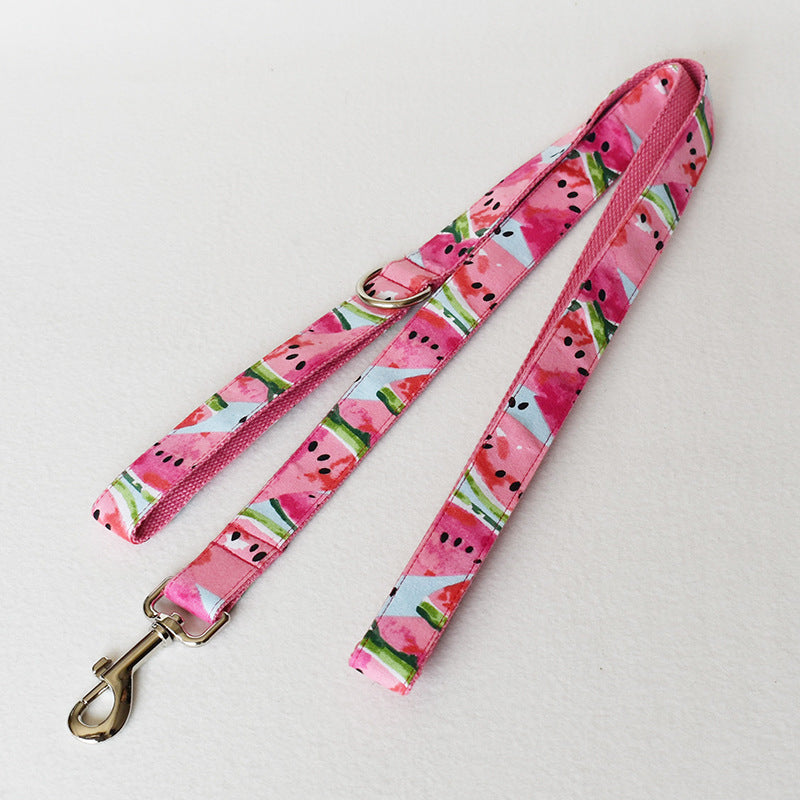 KFX-7749565 Watermelon Floral Pattern Dog Collar and Leash Set - Polyester, Multiple Sizes Available