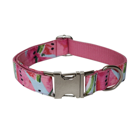 KFX-7749565 Watermelon Floral Pattern Dog Collar and Leash Set - Polyester, Multiple Sizes Available