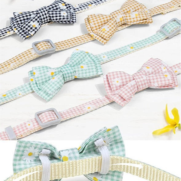 KFX-7751741 Plaid Bowknot Collar for Dogs and Cats in Black, Orange, Pink, and Green