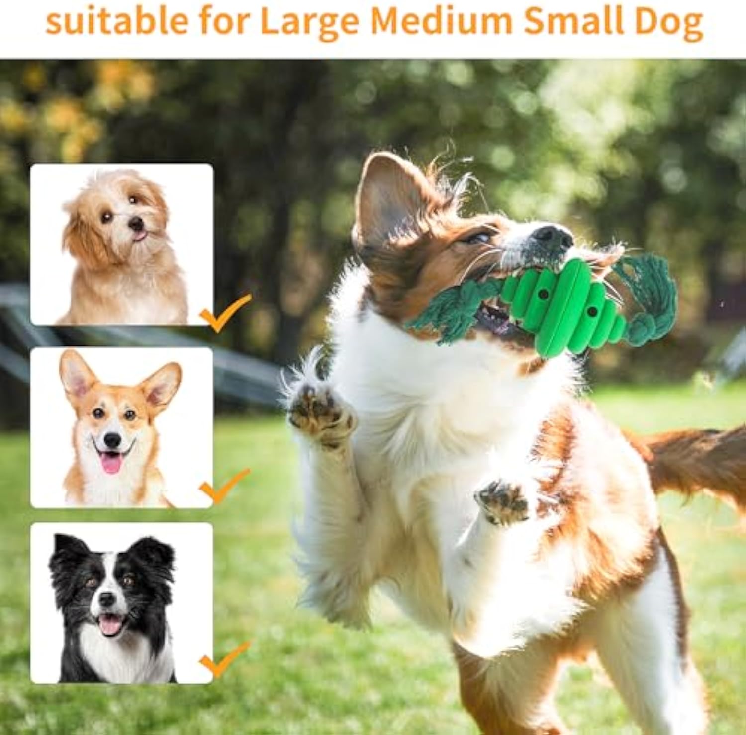 KFX-7753021 Durable Dog Ball with Rope - Interactive Chew and Food Dispenser Toy for Large Dogs