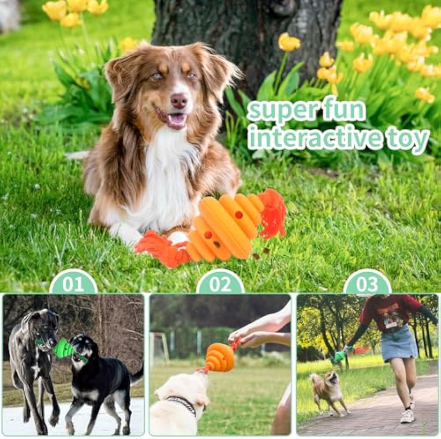 KFX-7753021 Durable Dog Ball with Rope - Interactive Chew and Food Dispenser Toy for Large Dogs