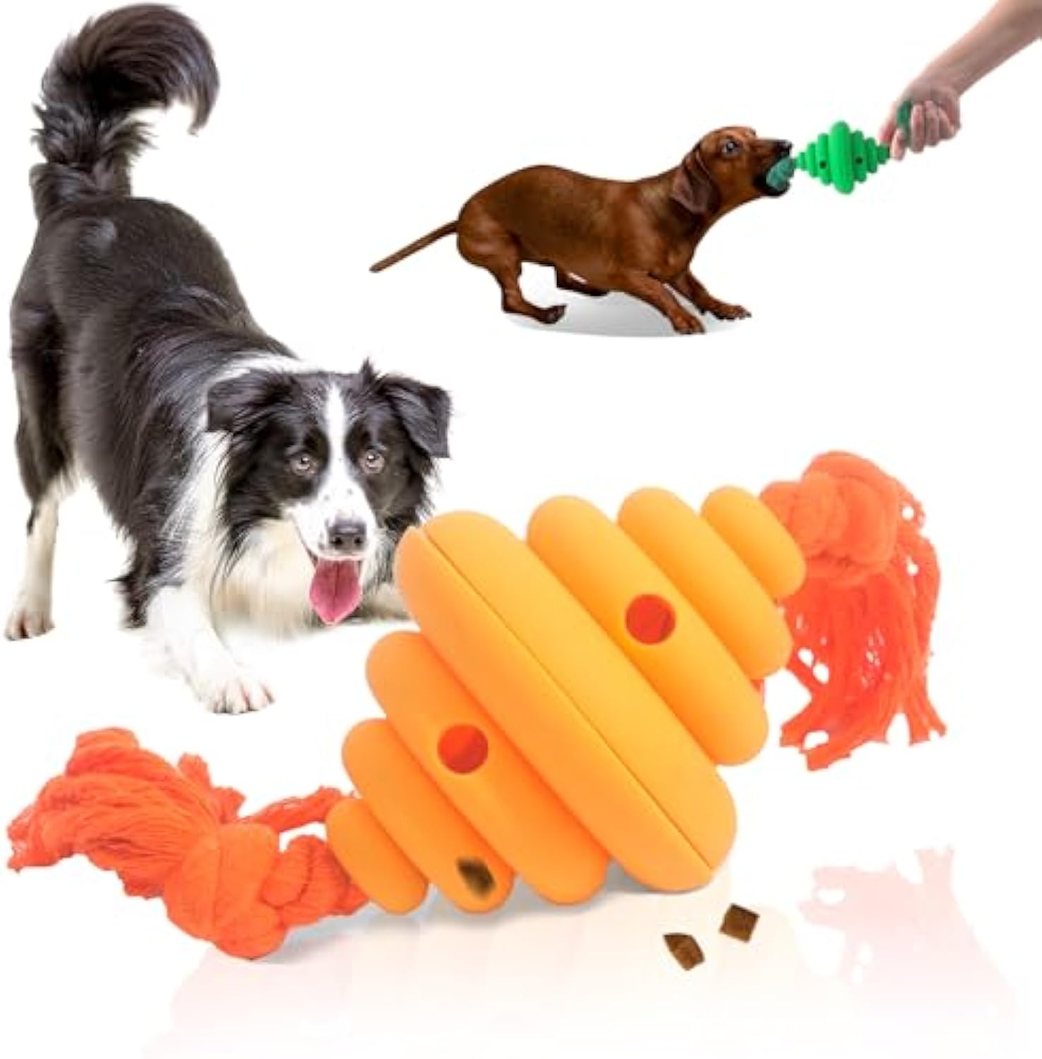 KFX-7753021 Durable Dog Ball with Rope - Interactive Chew and Food Dispenser Toy for Large Dogs