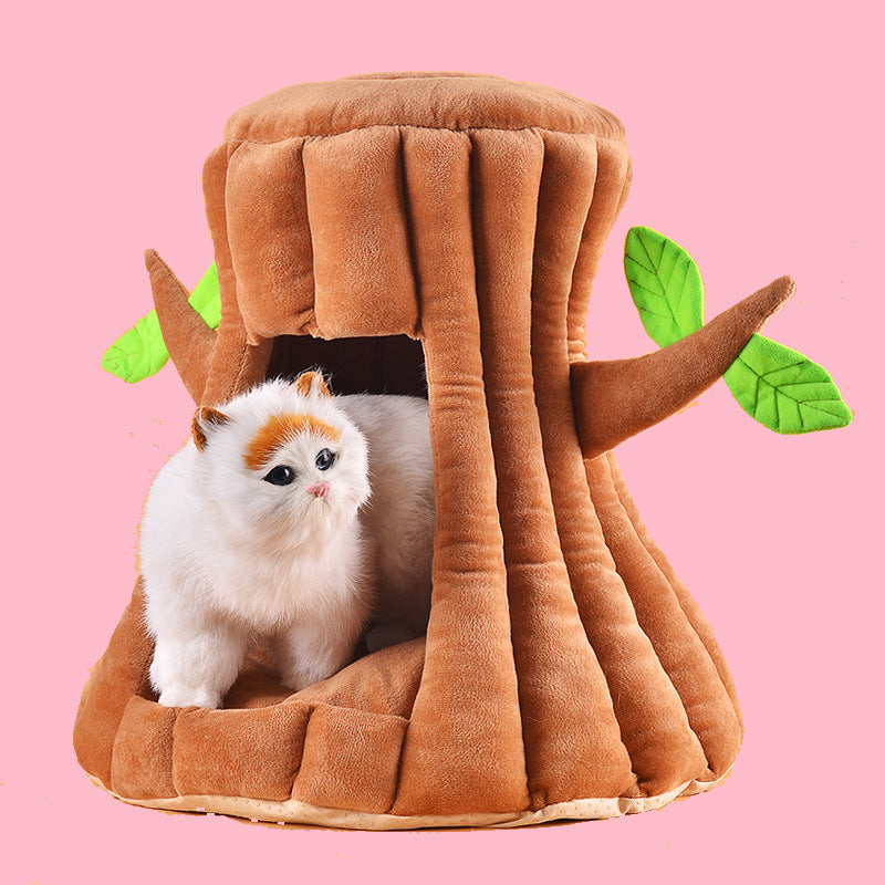 KFX-7755581 Cute Tree-Shaped Cotton Cat Nest in Coffee Color, 45x45x20cm (S) & 55x55x30cm (M)