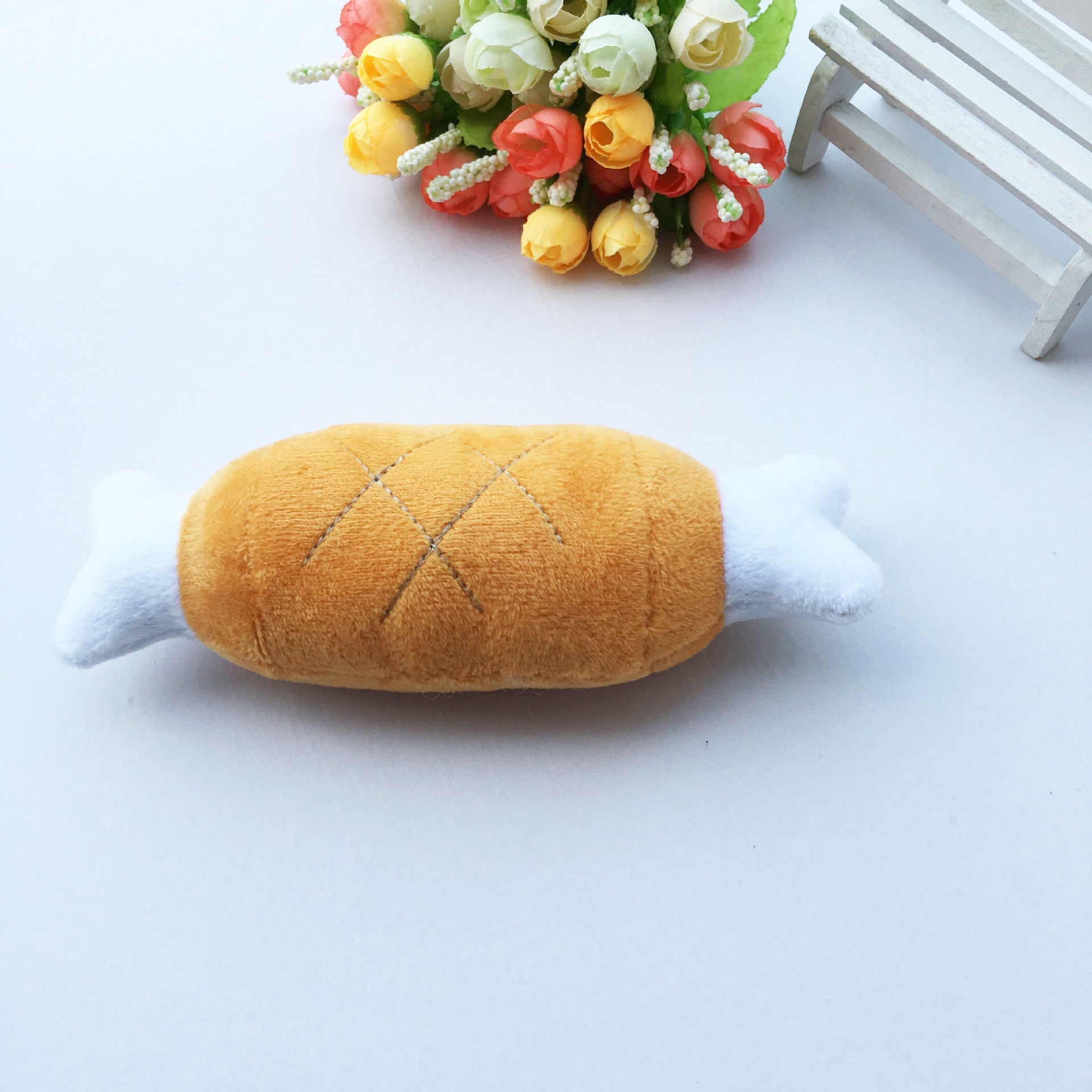 KFX-7756349 Plush Double-Legged Chicken Leg Toy for Dogs - Sounding Bite Toy, 16-18 cm