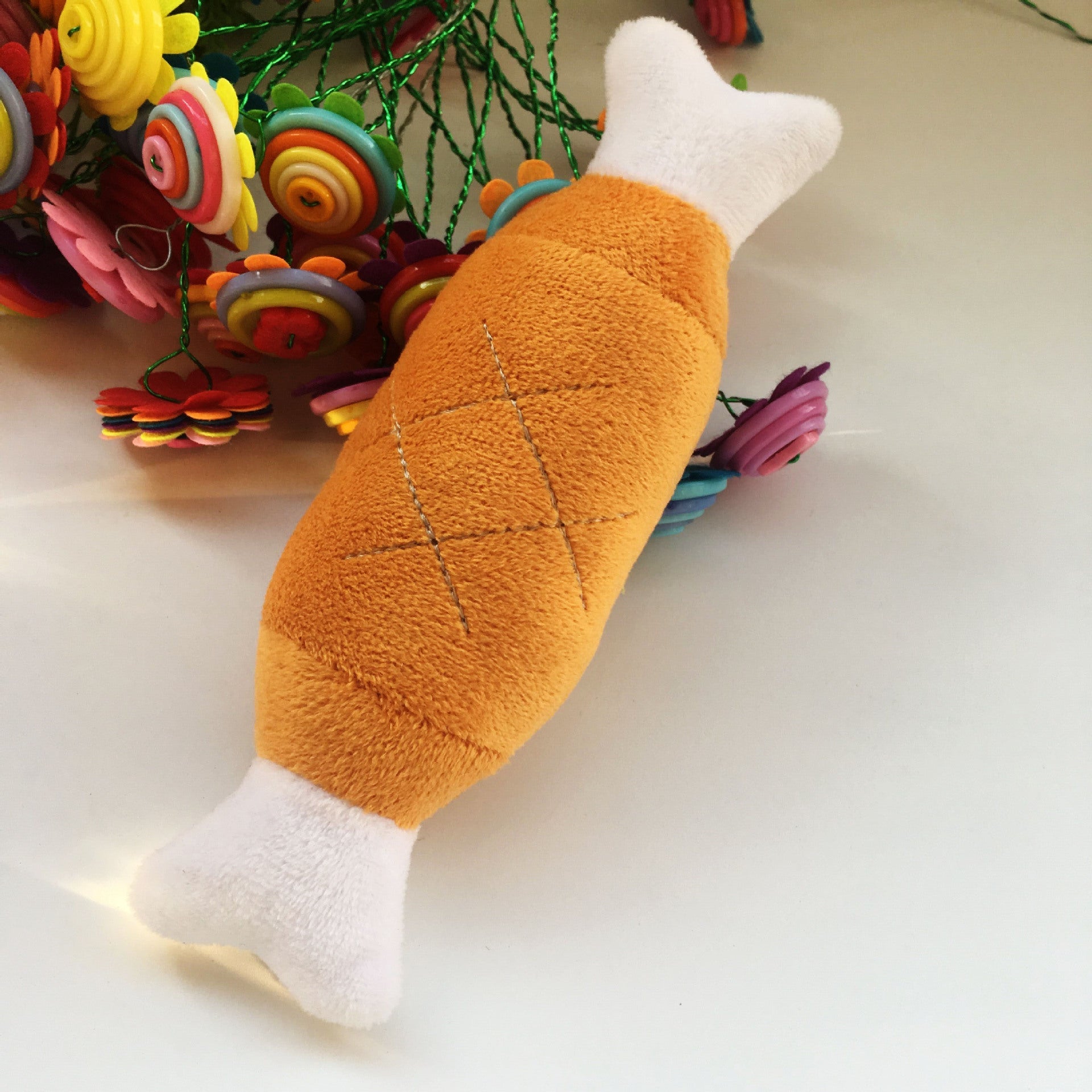 KFX-7756349 Plush Double-Legged Chicken Leg Toy for Dogs - Sounding Bite Toy, 16-18 cm
