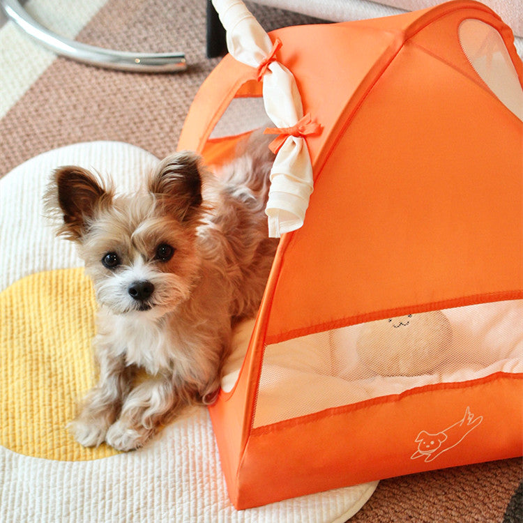 KFX-7760317 Portable Outdoor Pet Tent with Breathable Design and Cushion, Orange, Small Size