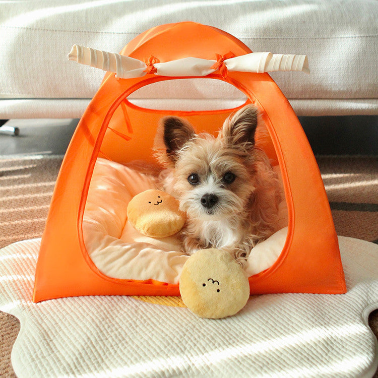 KFX-7760317 Portable Outdoor Pet Tent with Breathable Design and Cushion, Orange, Small Size