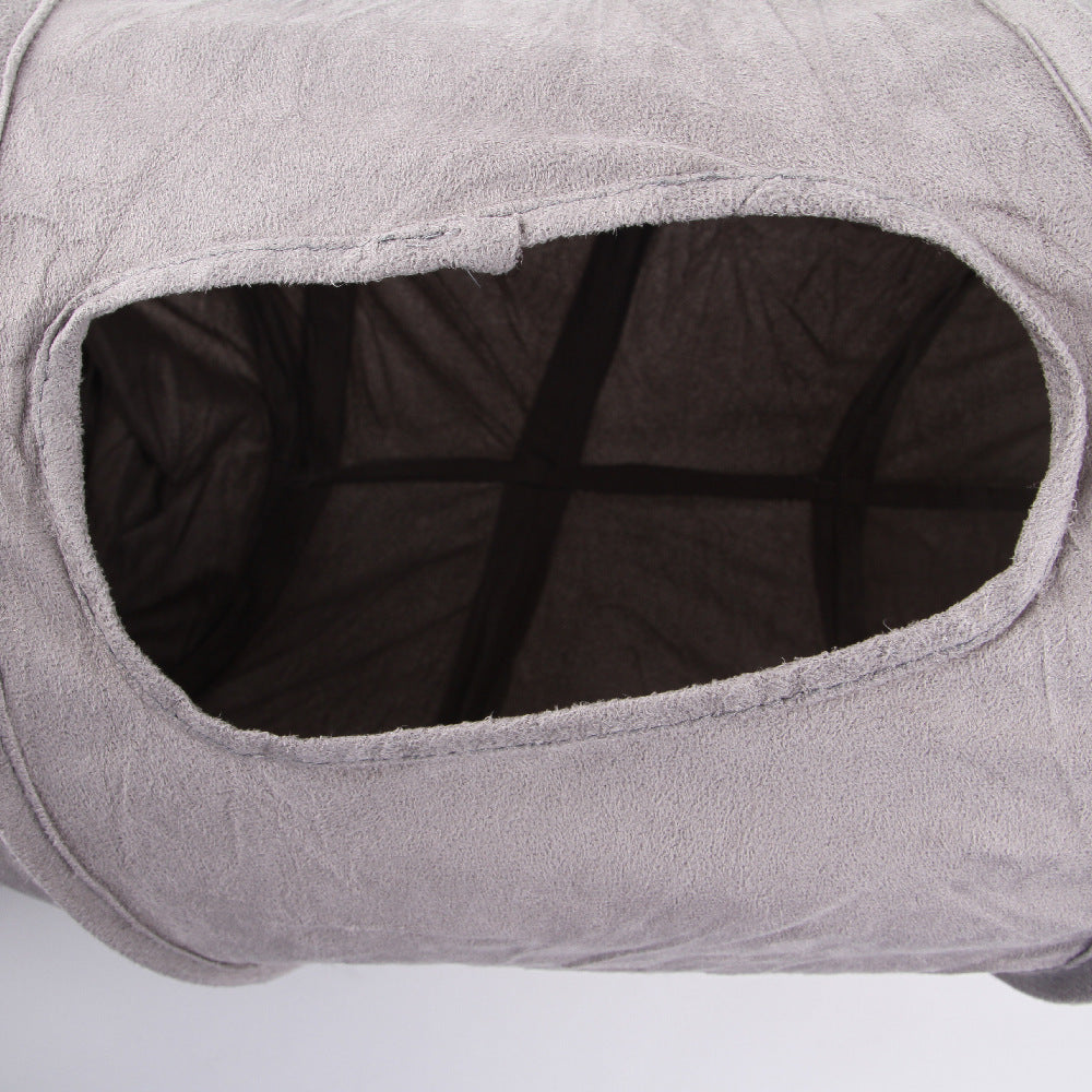 KFX-7760573 Foldable Suede Cat Tunnel Toy - Interactive Play for Cats in Gray and Khaki