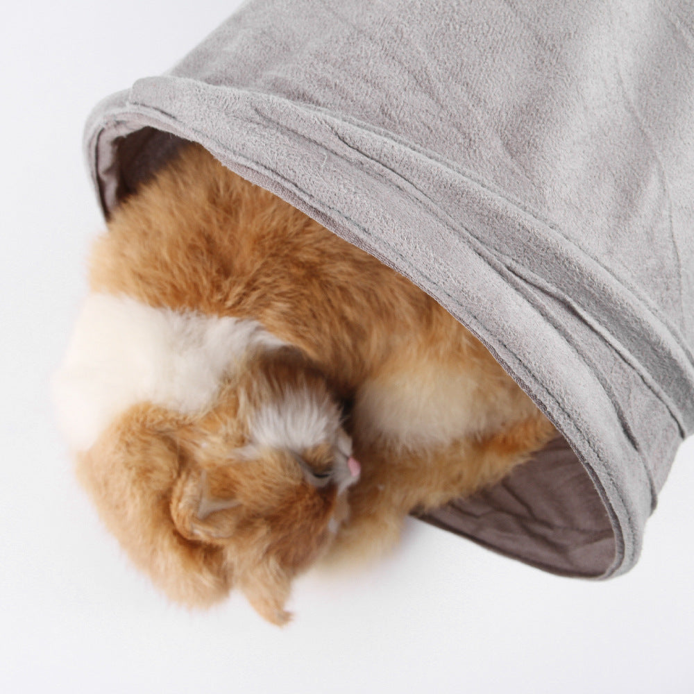 KFX-7760573 Foldable Suede Cat Tunnel Toy - Interactive Play for Cats in Gray and Khaki