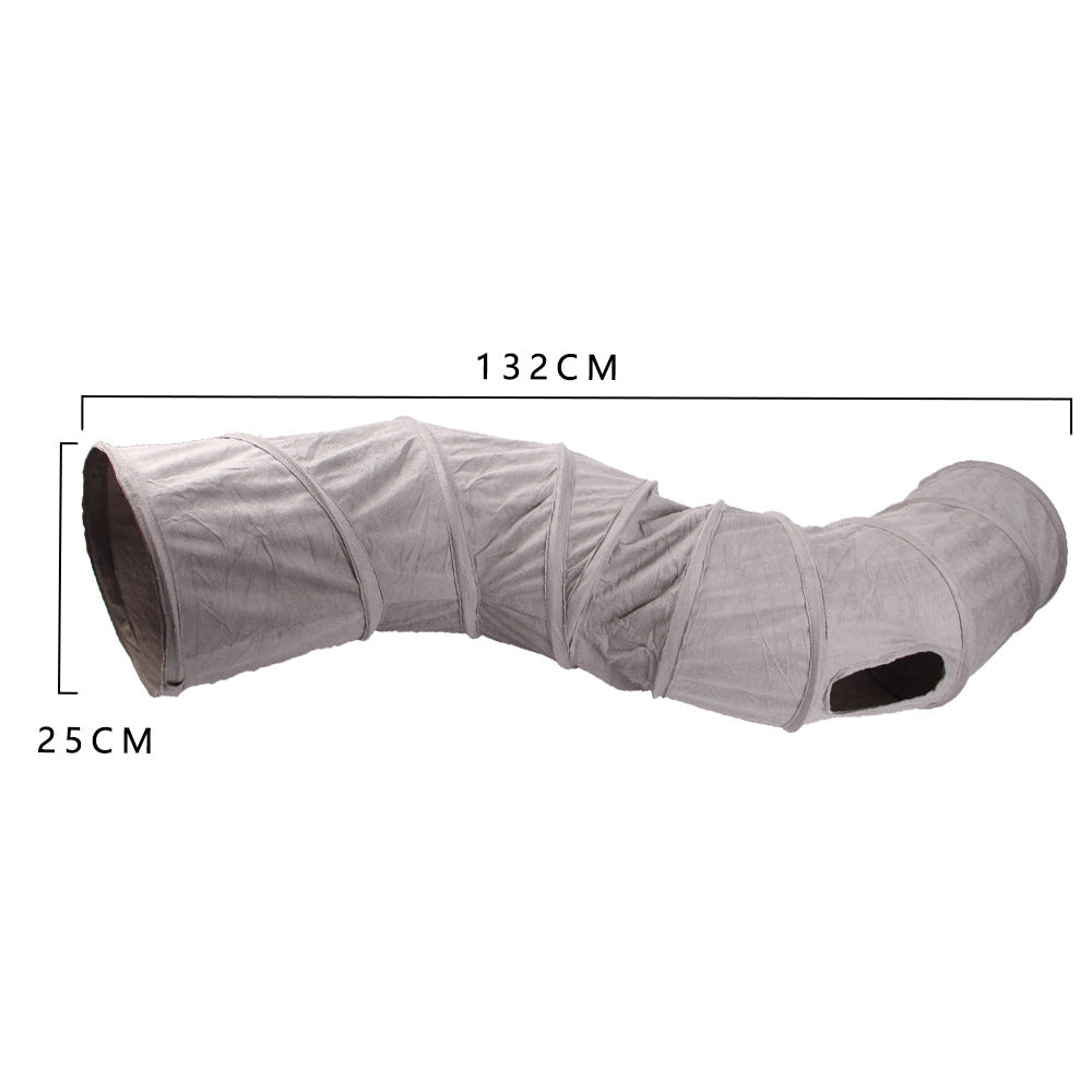 KFX-7760573 Foldable Suede Cat Tunnel Toy - Interactive Play for Cats in Gray and Khaki