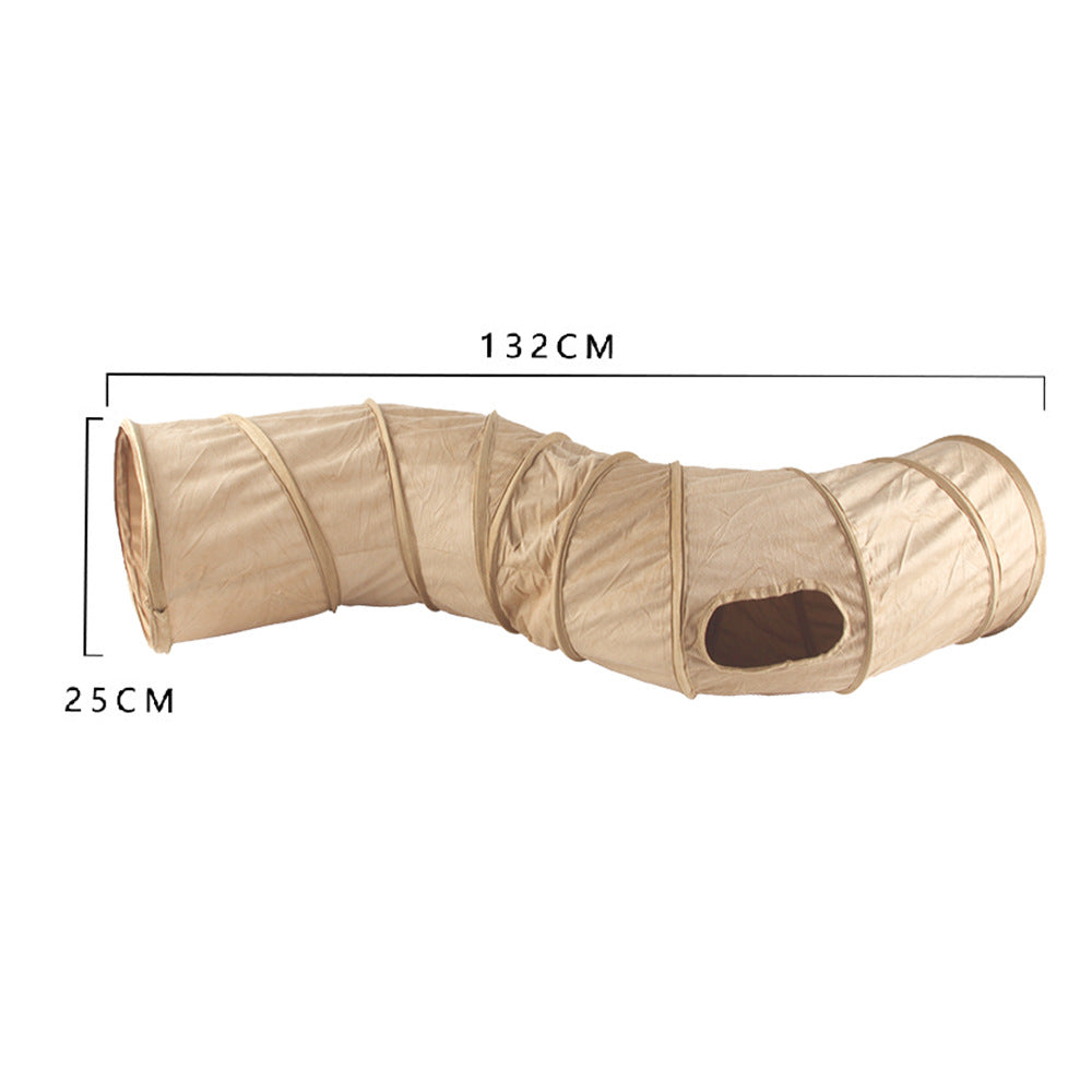 KFX-7760573 Foldable Suede Cat Tunnel Toy - Interactive Play for Cats in Gray and Khaki
