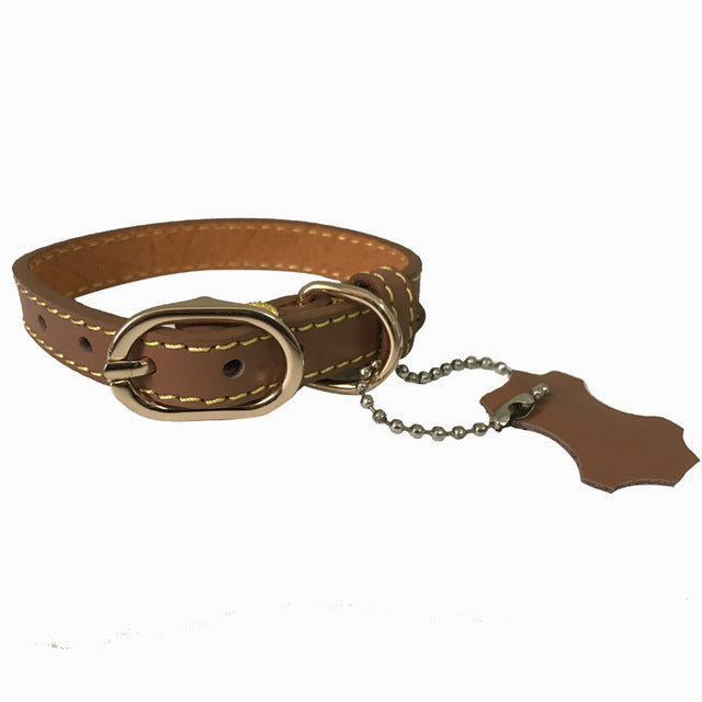 KFX-7763261 Pet Leather Collar - Monochrome Color Options in Blue, Black, Red, Purple, Yellow, Green, Lake Blue, Brown, Available Sizes XS to XL