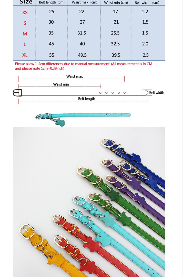 KFX-7763261 Pet Leather Collar - Monochrome Color Options in Blue, Black, Red, Purple, Yellow, Green, Lake Blue, Brown, Available Sizes XS to XL