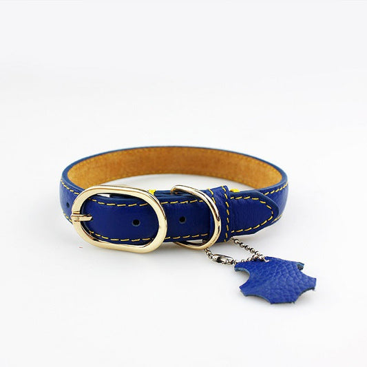 KFX-7763261 Pet Leather Collar - Monochrome Color Options in Blue, Black, Red, Purple, Yellow, Green, Lake Blue, Brown, Available Sizes XS to XL