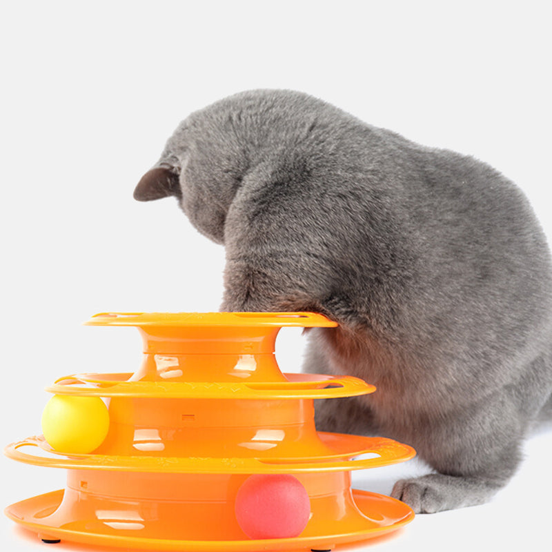 KFX-7766077 Three-Tier Wooden Cat Turntable Toy - Durable Pine and PP Plastic - Engaging Play for Cats
