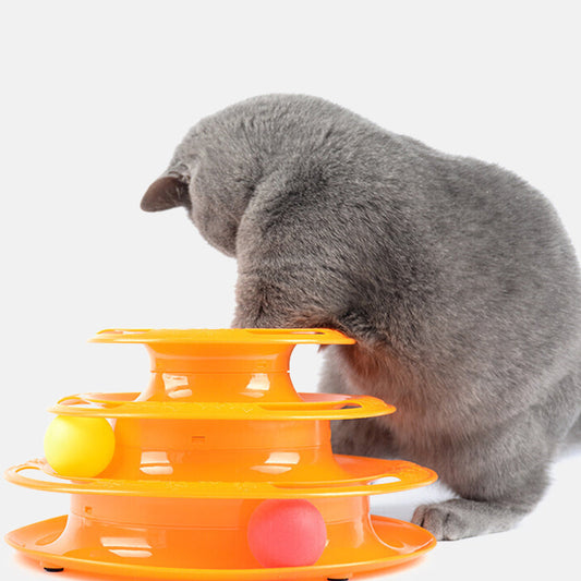 KFX-7766077 Three-Tier Wooden Cat Turntable Toy - Durable Pine and PP Plastic - Engaging Play for Cats