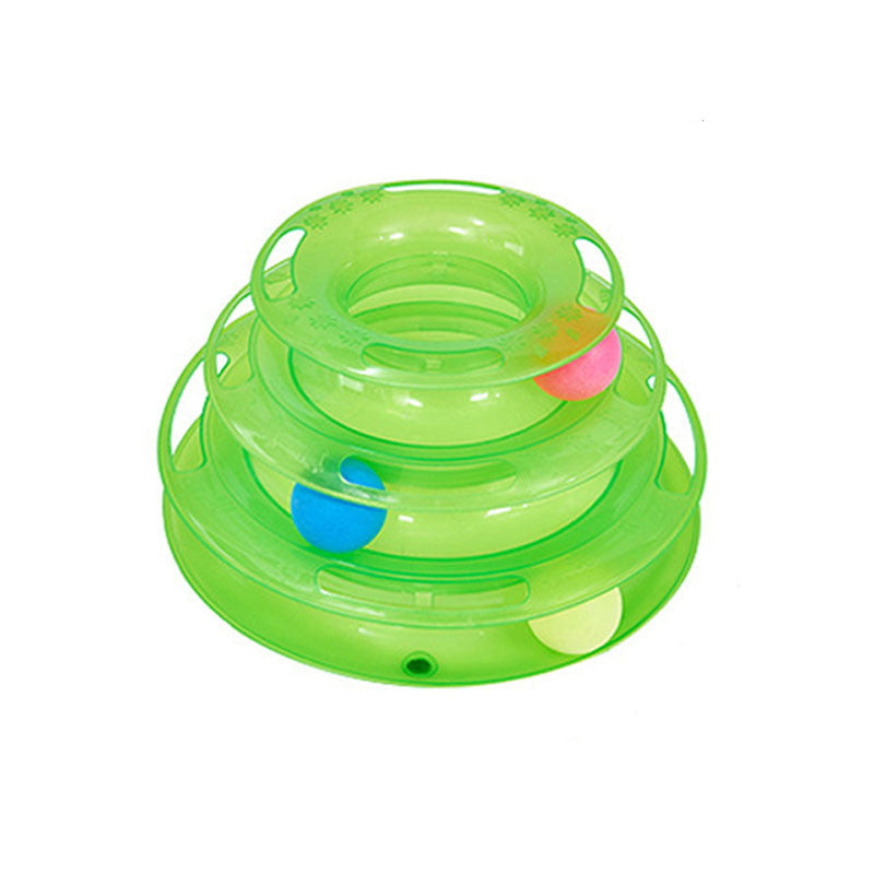 KFX-7766077 Three-Tier Wooden Cat Turntable Toy - Durable Pine and PP Plastic - Engaging Play for Cats