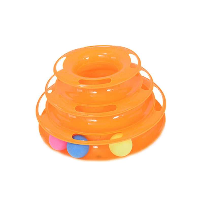 KFX-7766077 Three-Tier Wooden Cat Turntable Toy - Durable Pine and PP Plastic - Engaging Play for Cats