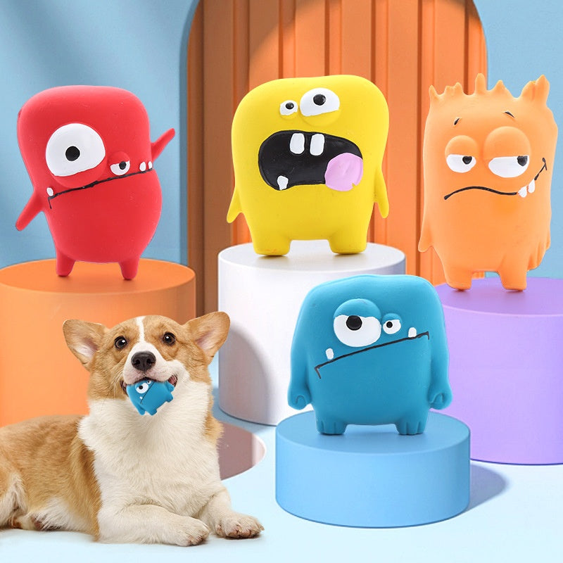 KFX-7767613 Vocalization Bite Molar Dog Toy in Assorted Monster Designs - Durable Latex for Chewing Fun