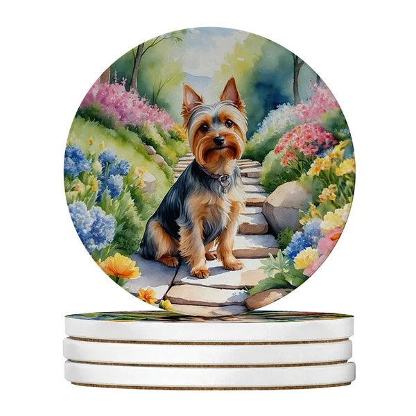 KFX-7768509 Silky Terrier Absorbent Sandstone Coasters - Set of 4 with Cork Backing for Home Decor